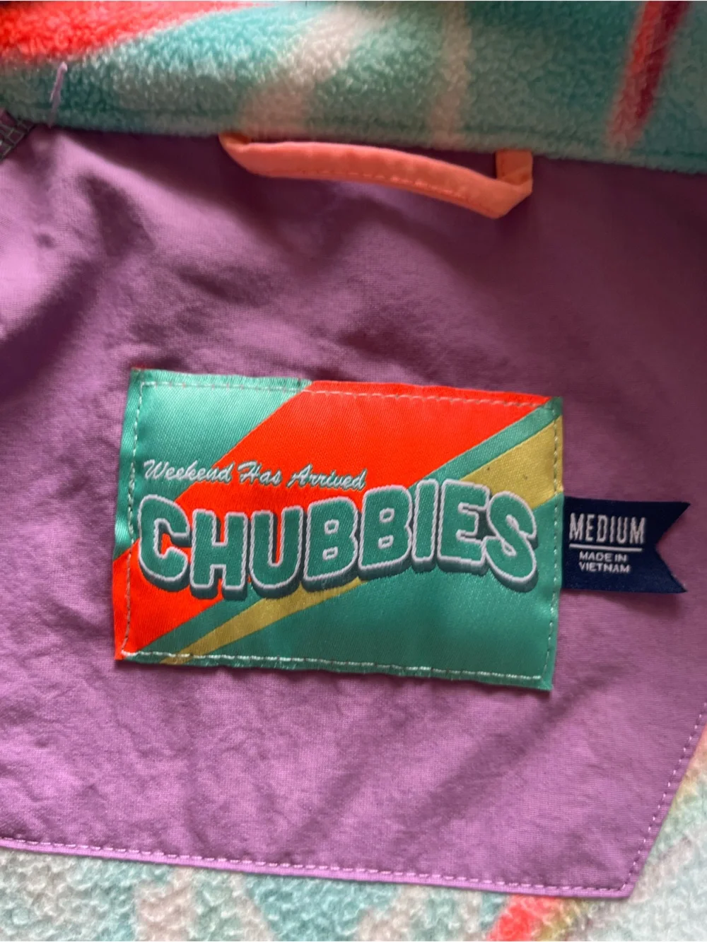 Chubbies fleece full zip jade bird of paradise floral pattern jacket. Medium